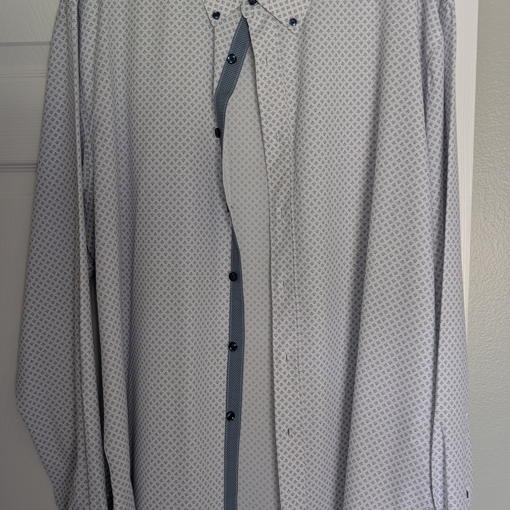 Construct Blue and White Casual Button Down Shirt with Geometric Design